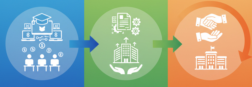 Fluxo Circular: Workshops → Projetos → Pay-it-Forward